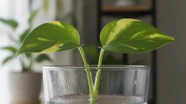 Talea di Pothos in acqua con prima radice visibile