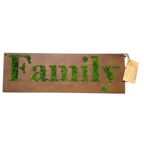 Stabilized Moss Frame with Rectangular FAMILY Writing – 40x18 cm | Green Decoration