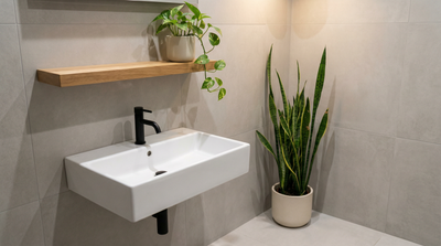Plantas para baño pequeño: 12 ideas para ahorrar espacio (estantes, colgadas y en esquinas)
