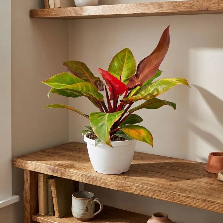 Philodendron Orange - dettaglio delle foglie giovani color arancio brillante