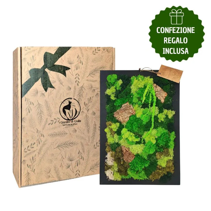 Rectangular preserved moss and lichen frame, 30x40 cm, with gift box