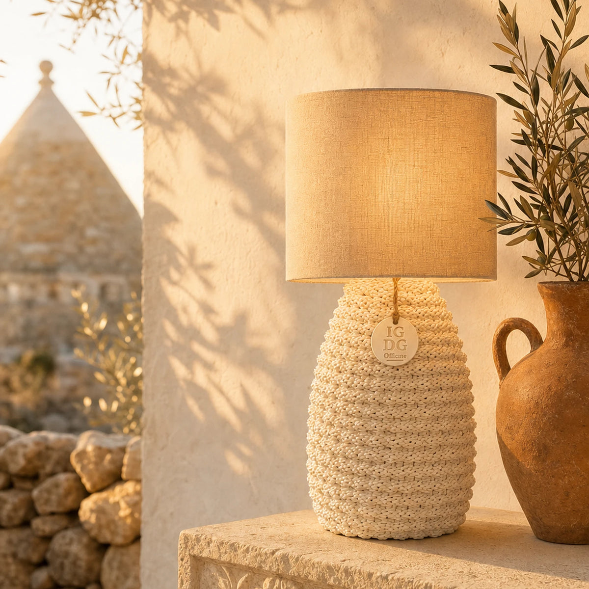 Large Lume Fira with Natural Jute Lampshade