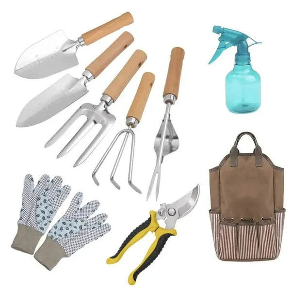 Komplettes Gartengeräte-Set – 9-teilig mit Organizer-Tasche
