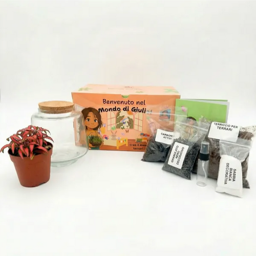 Kit terrarium per bambini Il Mondo di Giulia completo su sfondo bianco