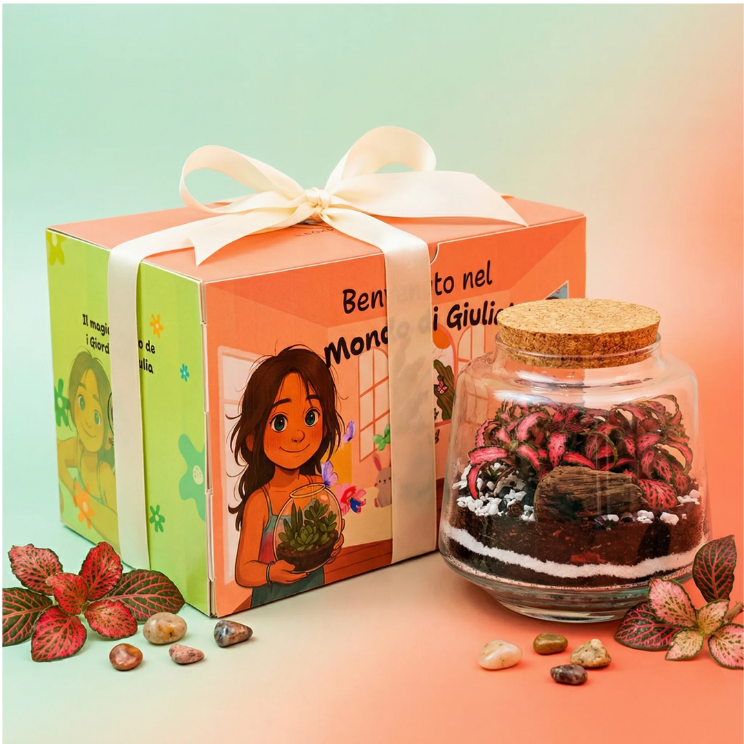 Kit terrarium "Il Mondo di Giulia" - terrarium finito con pianta e decorazioni