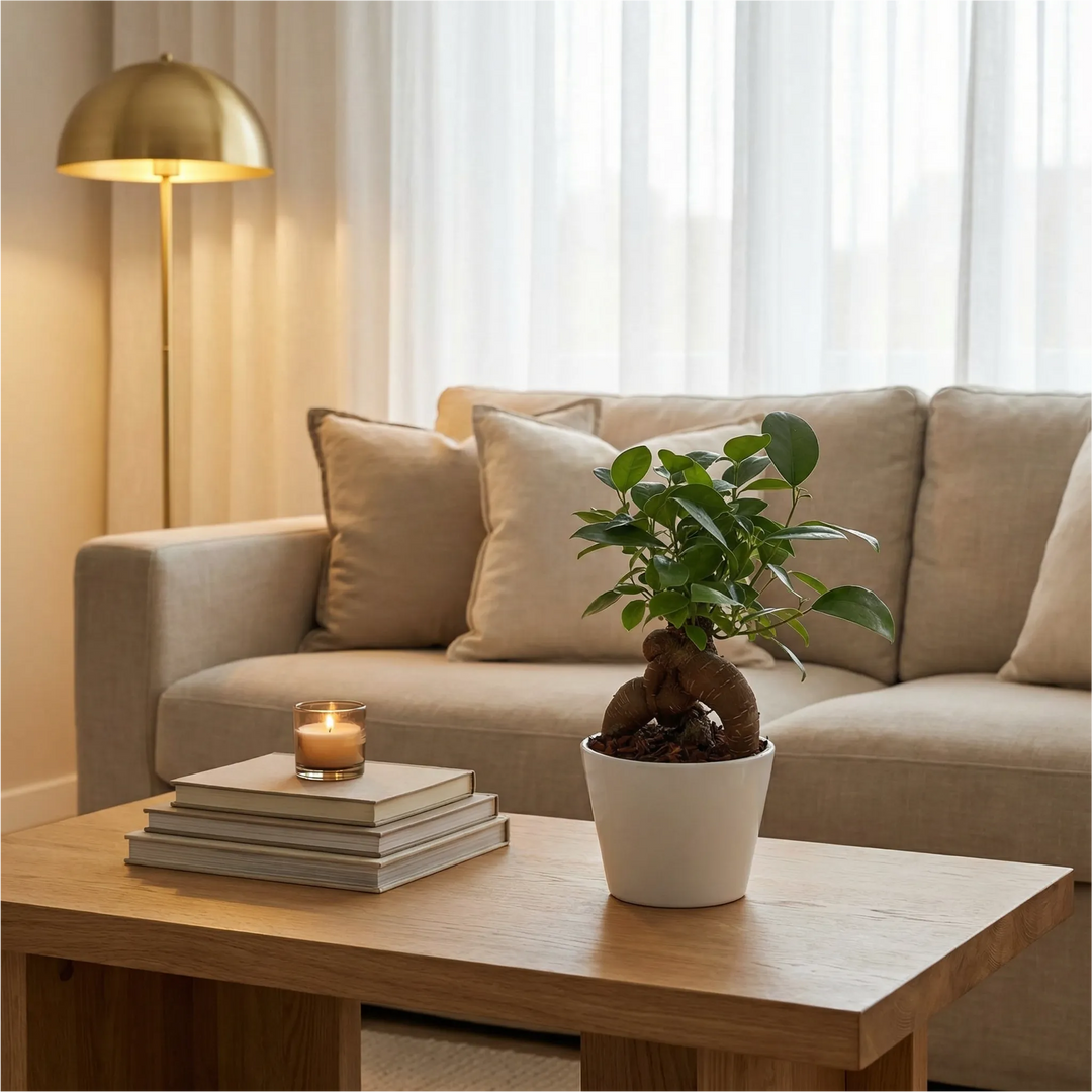 Bonsai Ficus Ginseng Mini come complemento d'arredo in salotto, regalo green Made in Italy