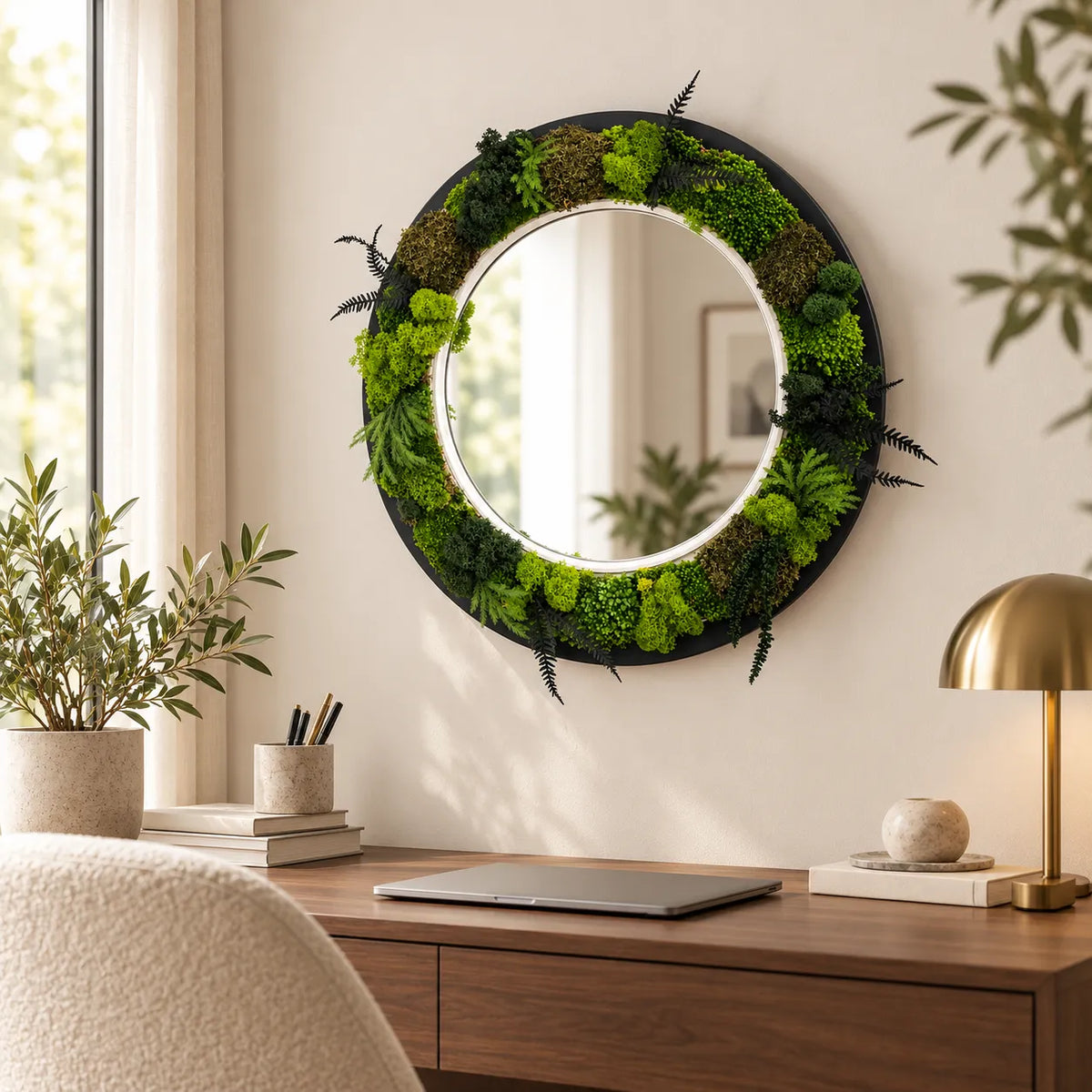 Specchio con muschio stabilizzato Oria come arredo da parete, verde vero che non si annaffia
