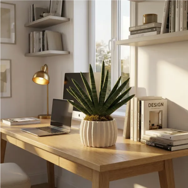 Sansevieria Cylindrica Swasdii in vaso Dioniso su scrivania home office