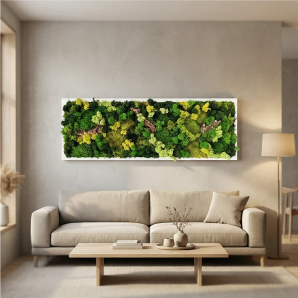 Quadro muschio stabilizzato - dettaglio degli inserti in sughero naturale e licheni