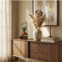 Terrarium Diamante - terrario su credenza mid-century in noce, decorazione sofisticata