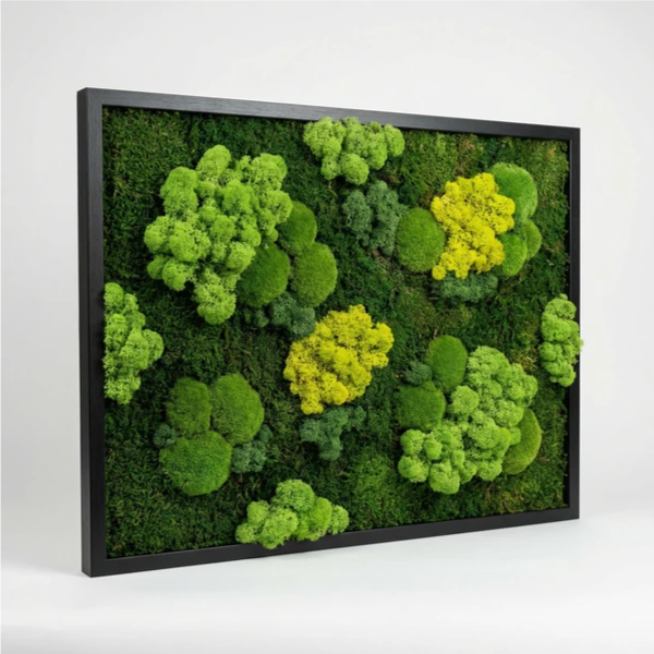 Quadro Vista Wald in Moos und stabilisierten Flechten mit Holz – 90x70 cm | Hergestellt in Italien